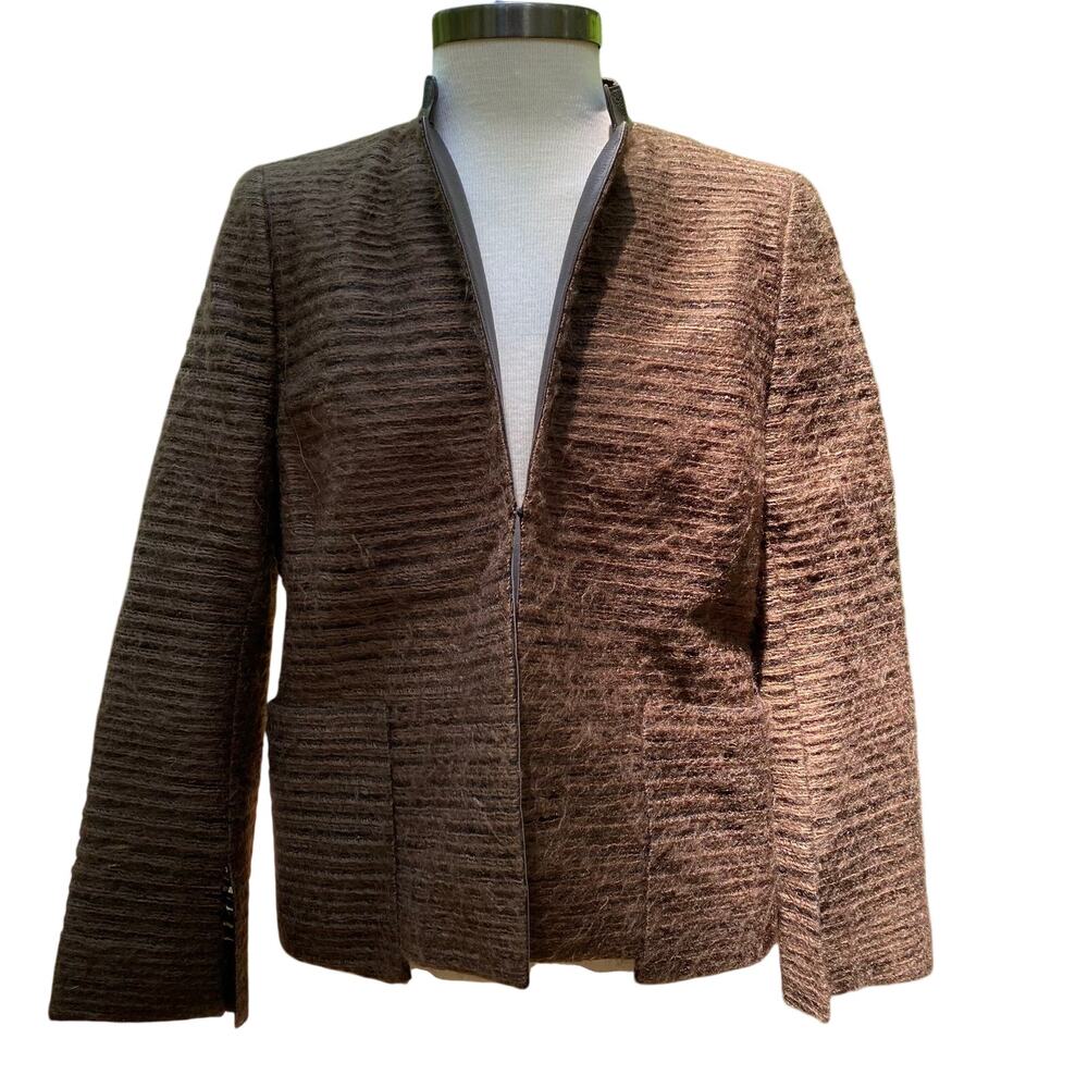 AKRIS Women's Size Medium Brown Wool/Silk Blend Textured BLAZER JACKET